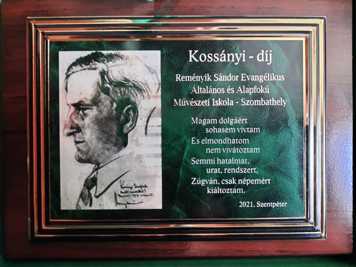 Iskolánk Kossányi – díj elismerésben részesült