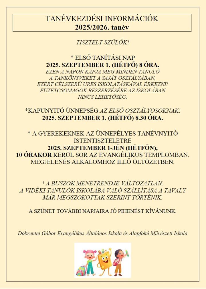 Tanévkezdési információk (2025) Tanévkezdési információk (2025)