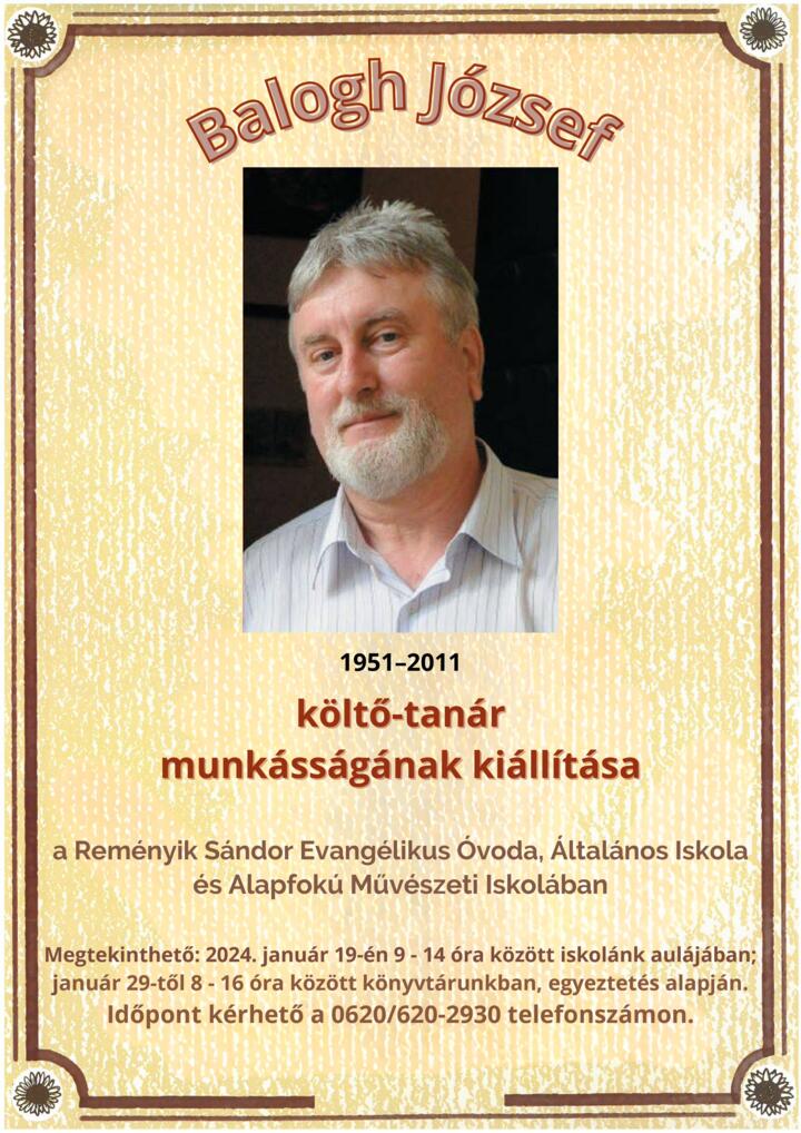 Balogh Jzsef klt-tanr munkssgnak killtsa